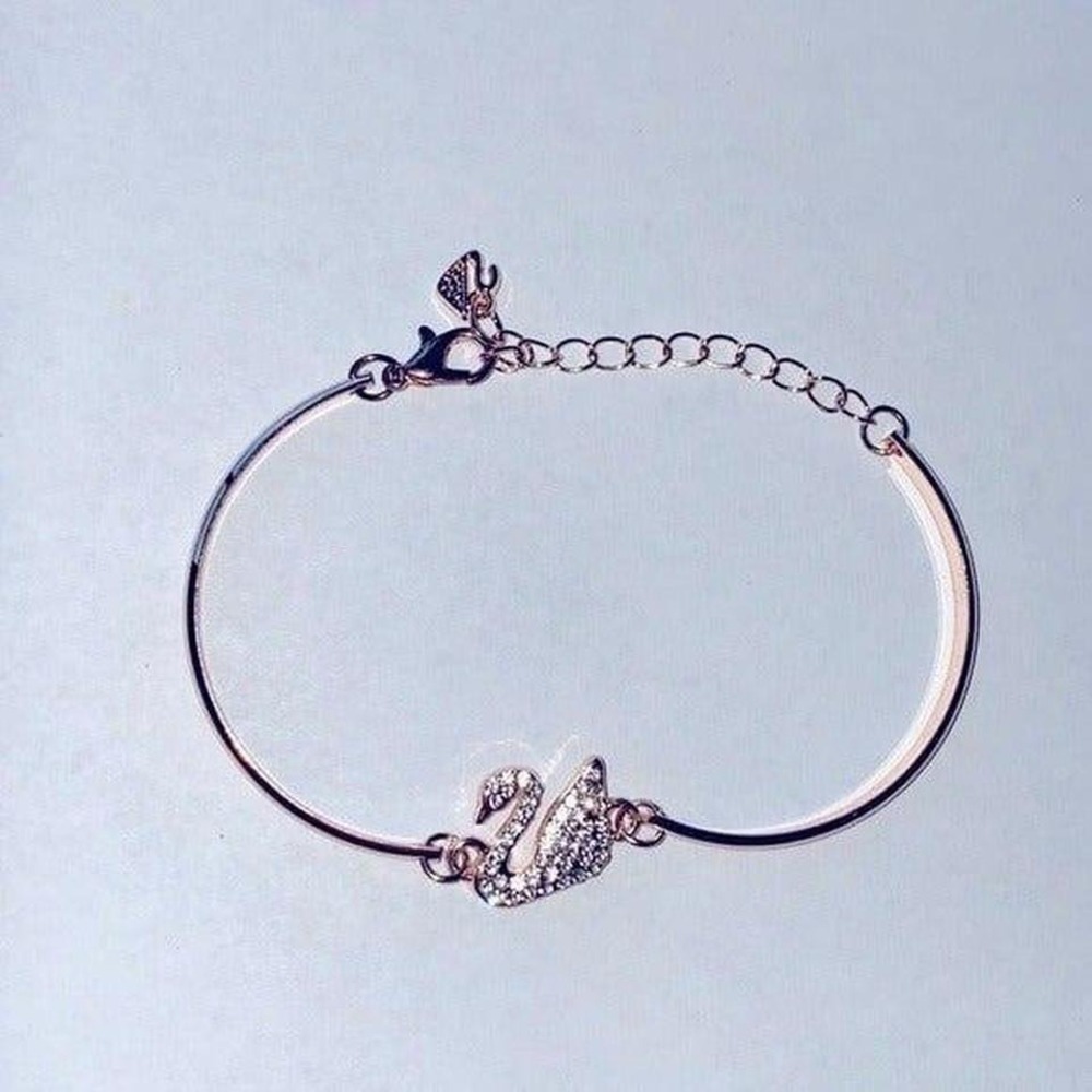 Beautiful‎ Crystal Swan Bangle Bracelet Gold